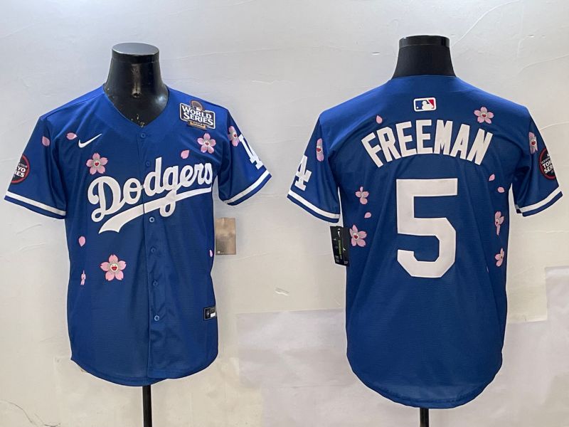 Men Los Angeles Dodgers #5 Freeman Blue Sakura Edition 2025 Nike MLB Jersey style 2